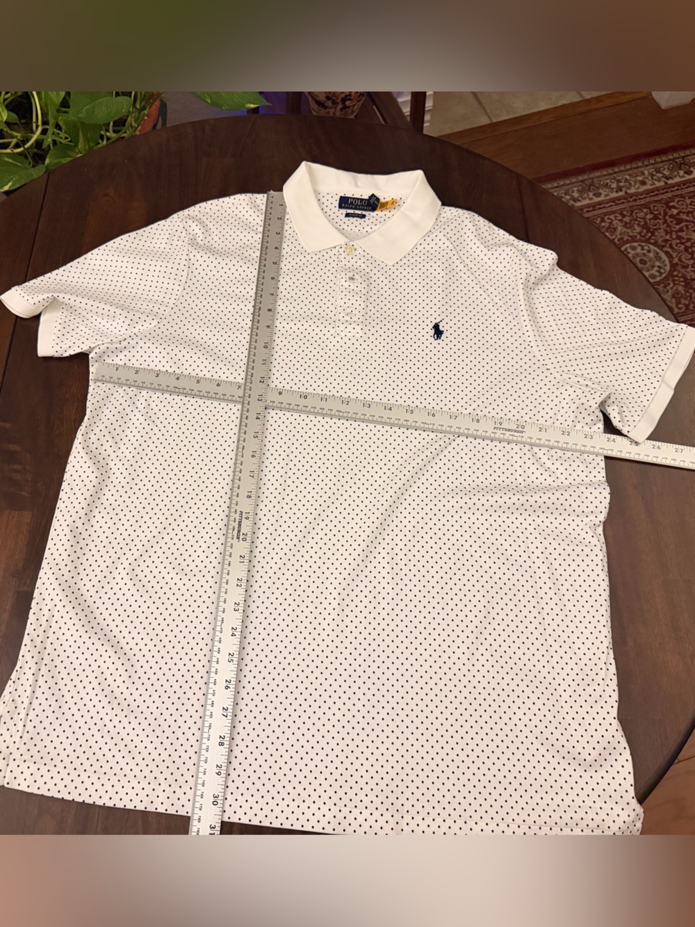 Ralph Lauren White Polo with Navy Micro-Dot and Navy Pony